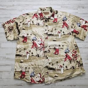 Santa Claus Golfing AOP Short Sleeve Christmas Golfer Holiday Button Shirt XL